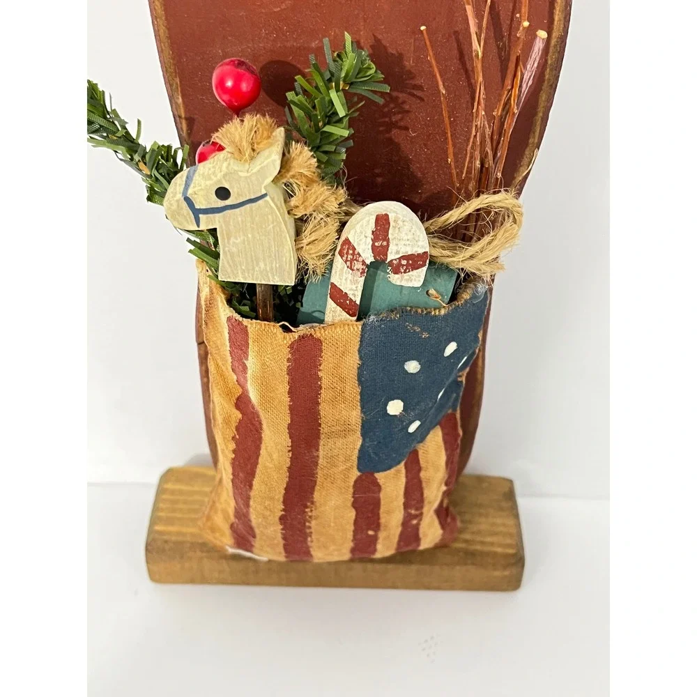 Peggy A Lucas Santa Claus Figurine  Red‎ Vintage Wood Folk Art Holiday